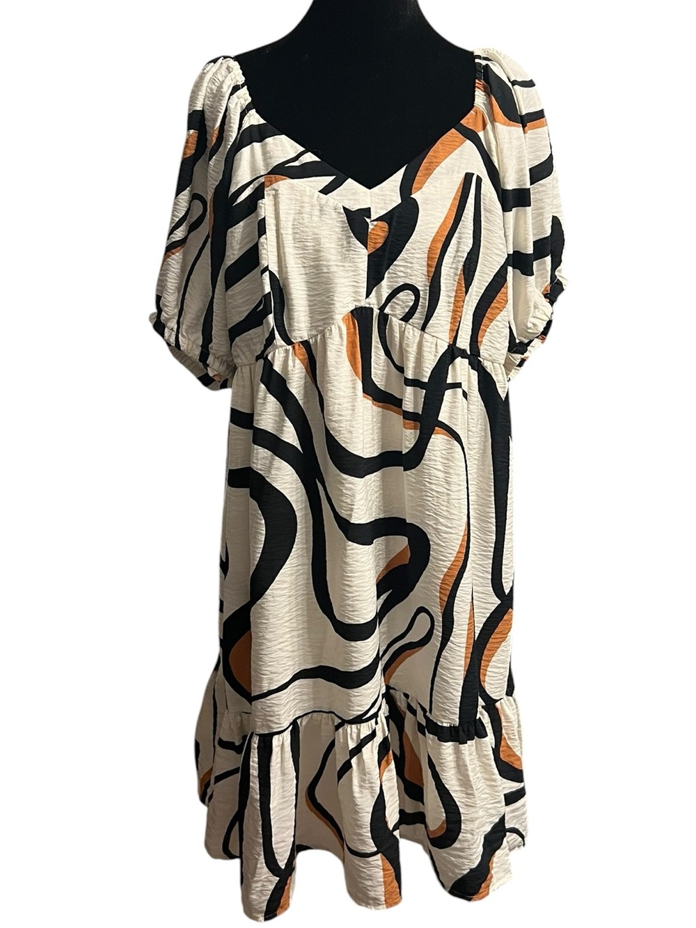 NINE WEST Mini Dress Plus 0X White Black Orange Abstract